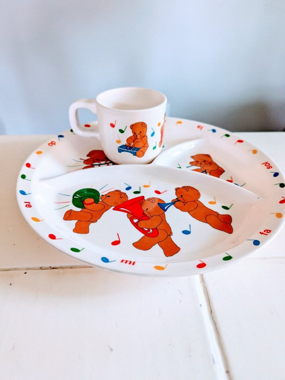 VTG 1987 Anacapa Melamine Musical Bears Plate Cup Set 900-3 / 902-3 Children 80s